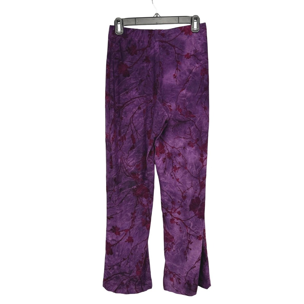 DESIGUAL Purple Floral Devore Burnout Velvet Flared Fluid Pants Size S - Picture 4 of 8